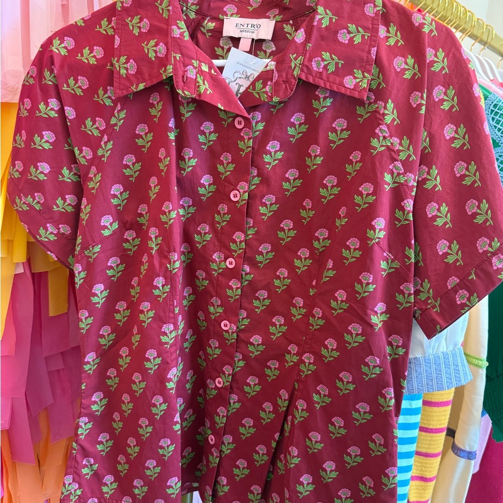 Entro Maroon Floral Button-Up Shirt
